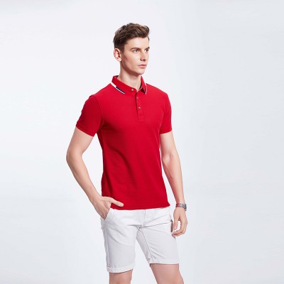 大红色男士工作服团体企业POLO衫定制
