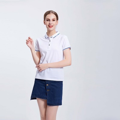 白色女士企业工作服团体POLO衫定制