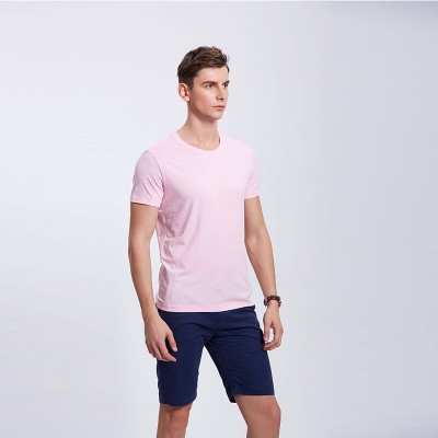 粉红色男士企业工作服休闲T恤定制