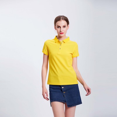 女士淡黄色工作服企业团体POLO衫定制