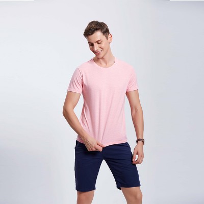 彩棉浅红男士工作服企业T恤定制