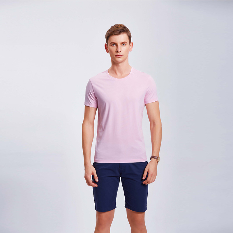 粉红色男士企业工作服休闲T恤定制