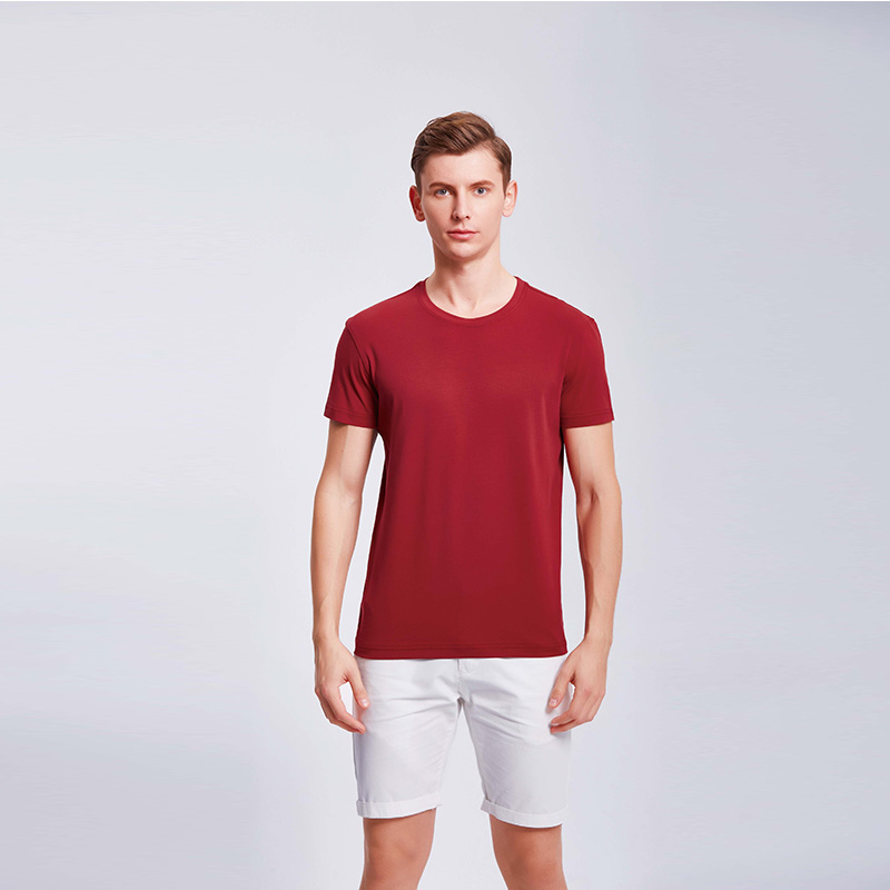 深红色男士短袖时尚T血衫定制