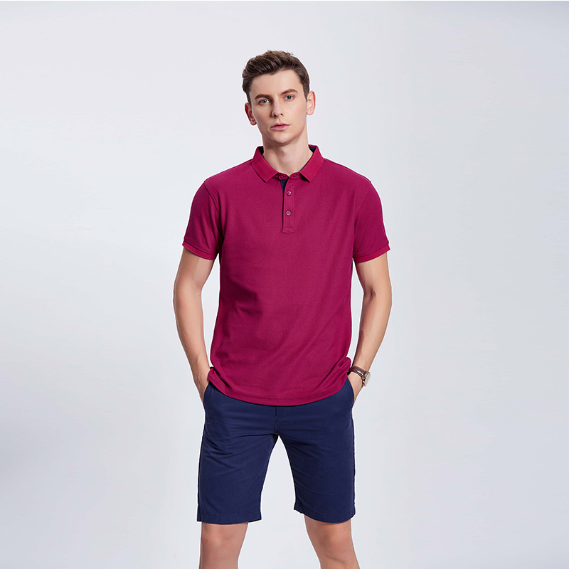 酒红色企业工作服POLO衫定制