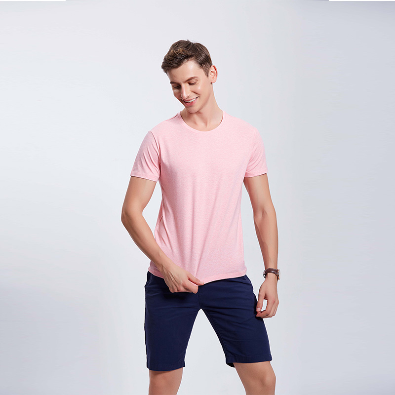 彩棉浅红男士工作服企业T恤定制
