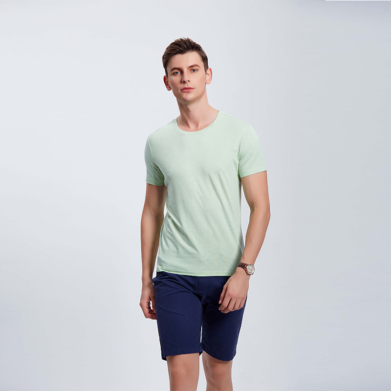 彩棉浅果绿工作服企业时尚T恤定制