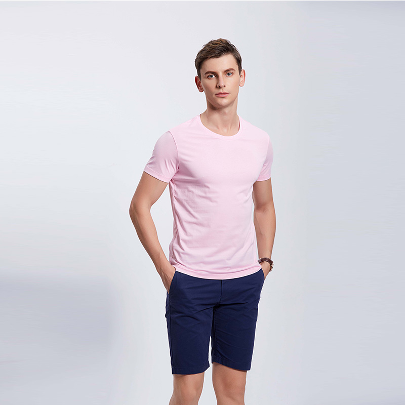 粉红色男士企业工作服休闲T恤定制
