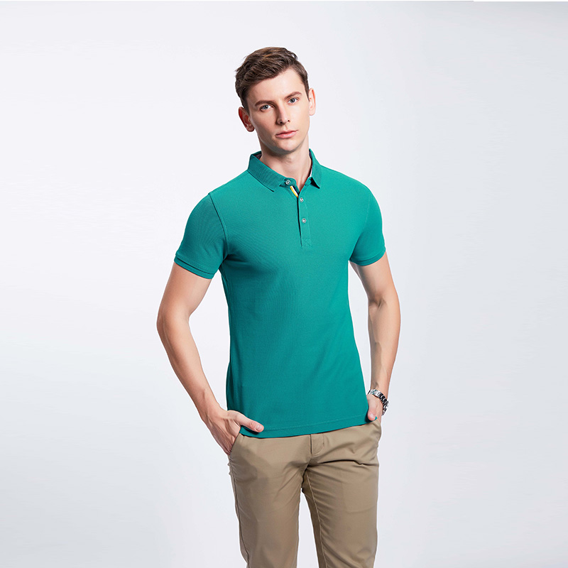 蓝绿色企业工作POLO衫定制