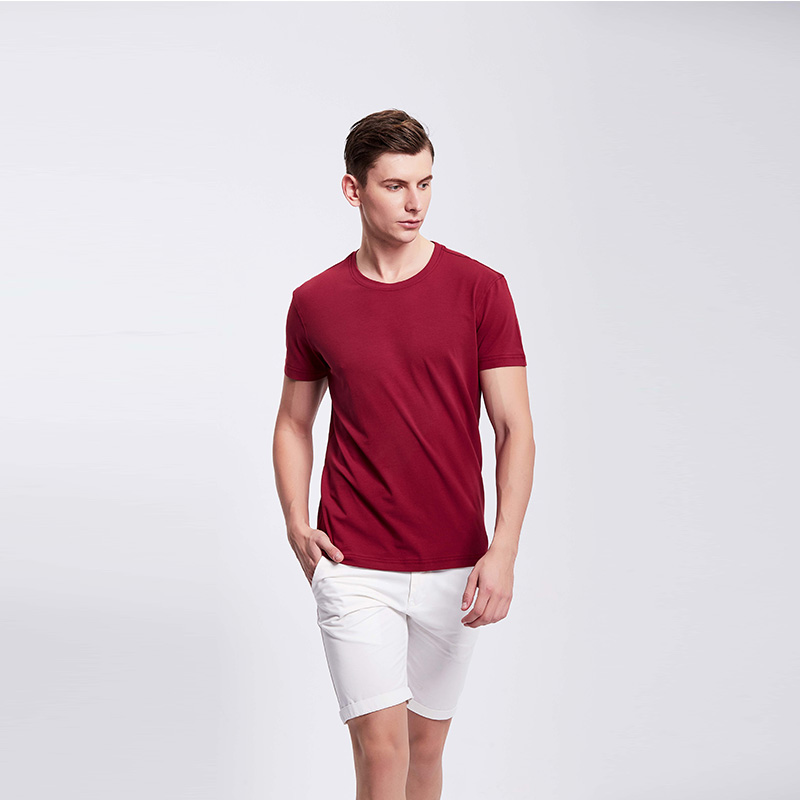 深红色男士短袖时尚T血衫定制