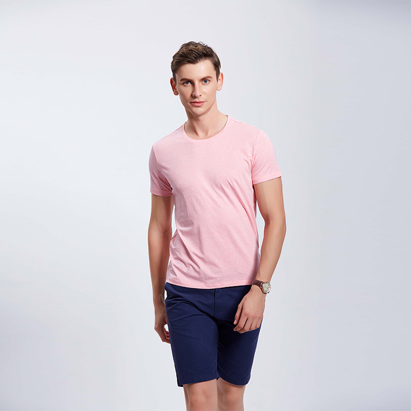 彩棉浅红男士工作服企业T恤定制