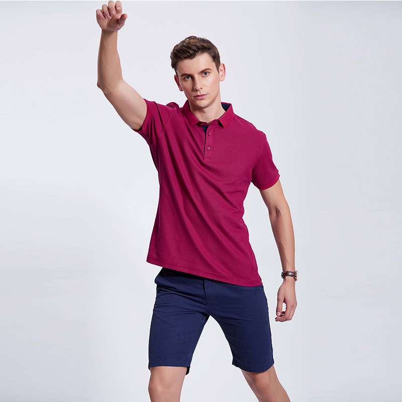 酒红色企业工作服POLO衫定制