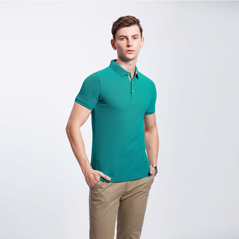 蓝绿色企业工作POLO衫定制