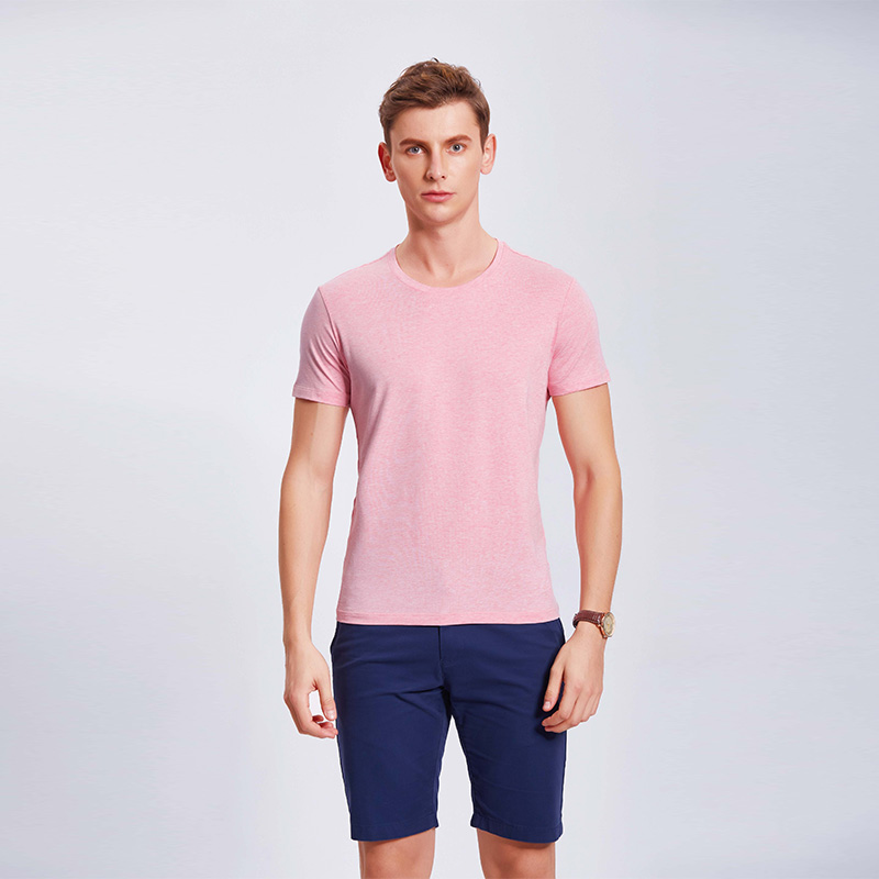 彩棉浅红男士工作服企业T恤定制