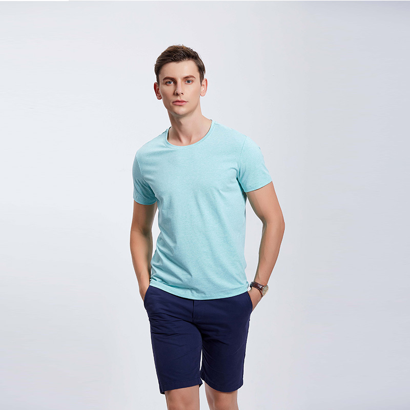 彩棉浅绿男士工作服企业T恤衫定制