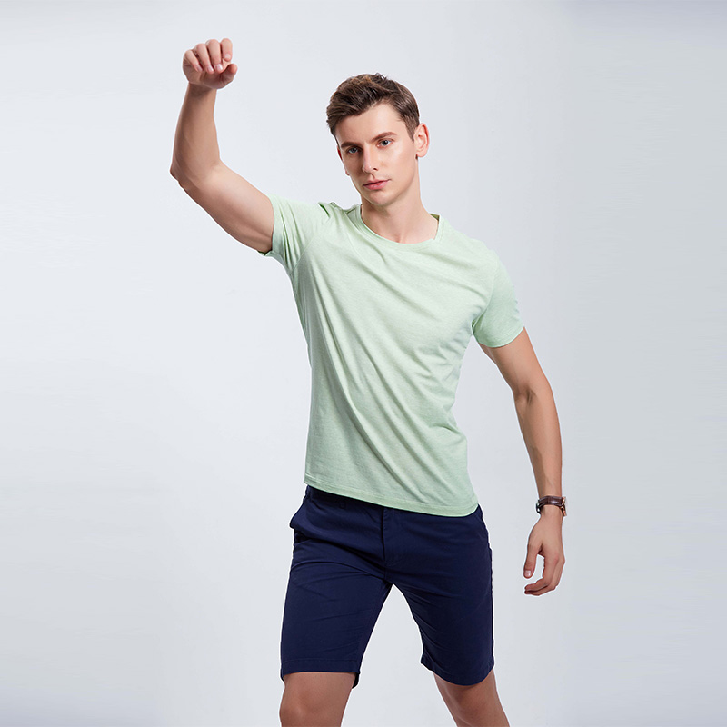 彩棉浅果绿工作服企业时尚T恤定制