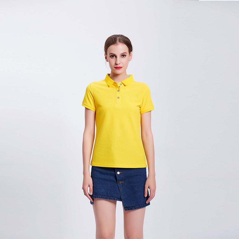 女士淡黄色工作服企业团体POLO衫定制