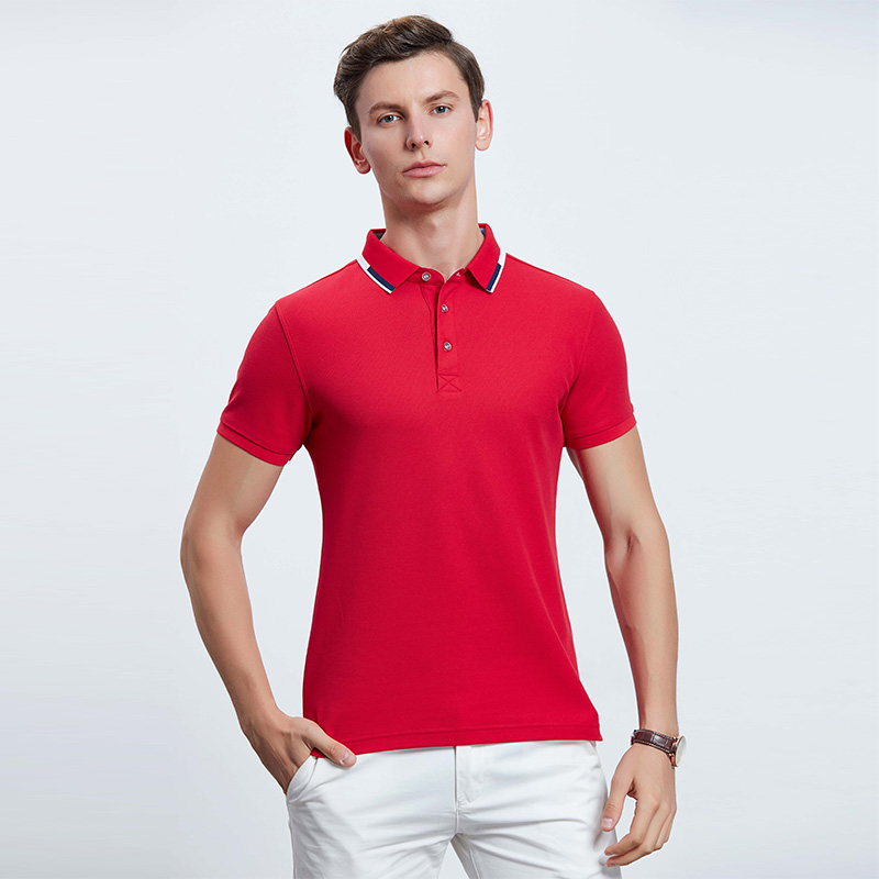 大红色男士工作服团体企业POLO衫定制