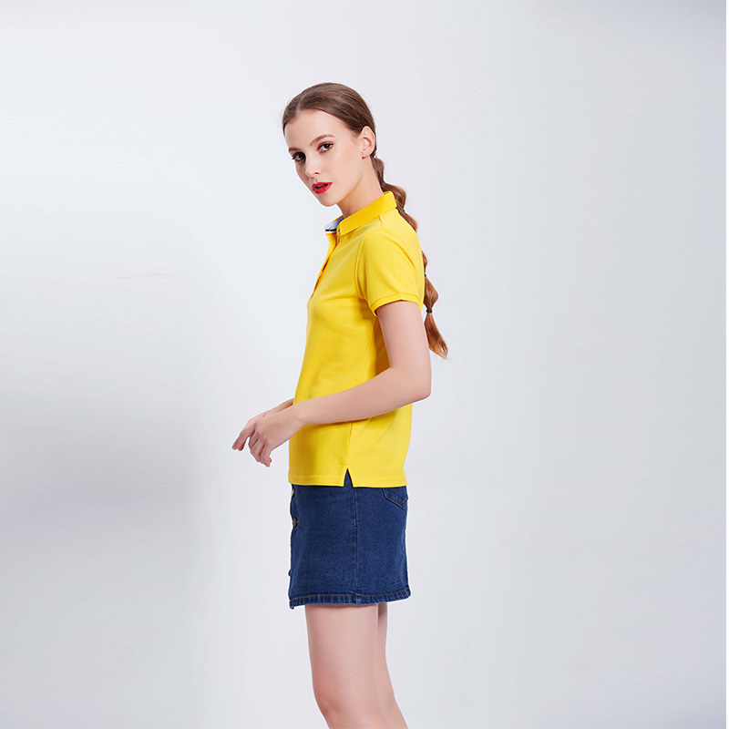女士淡黄色工作服企业团体POLO衫定制