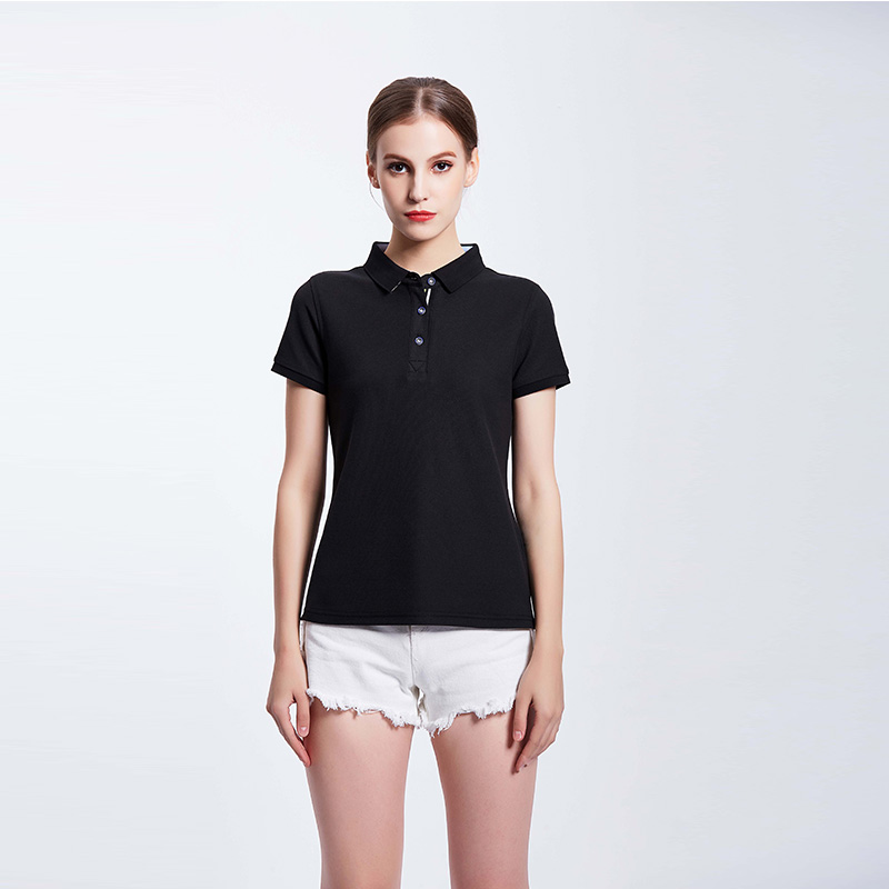 黑色女士团体工作服企业公司Polo衫定制
