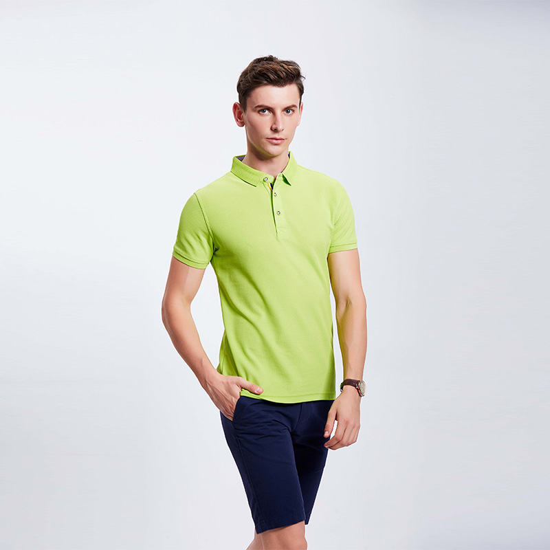 果绿色男士团体企业工作服POLO衫定制