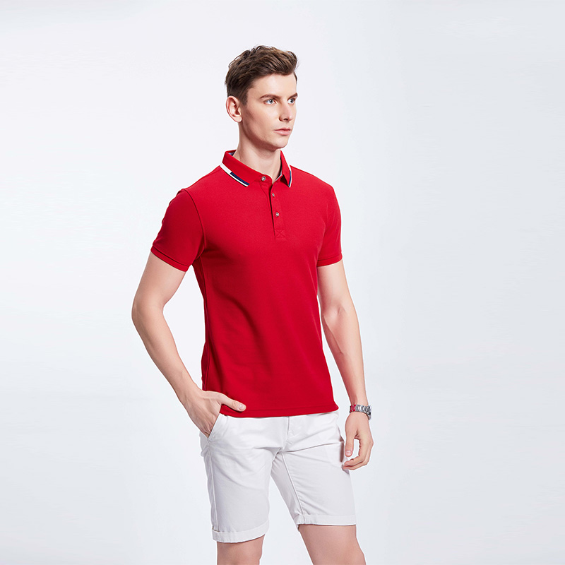 大红色男士工作服团体企业POLO衫定制