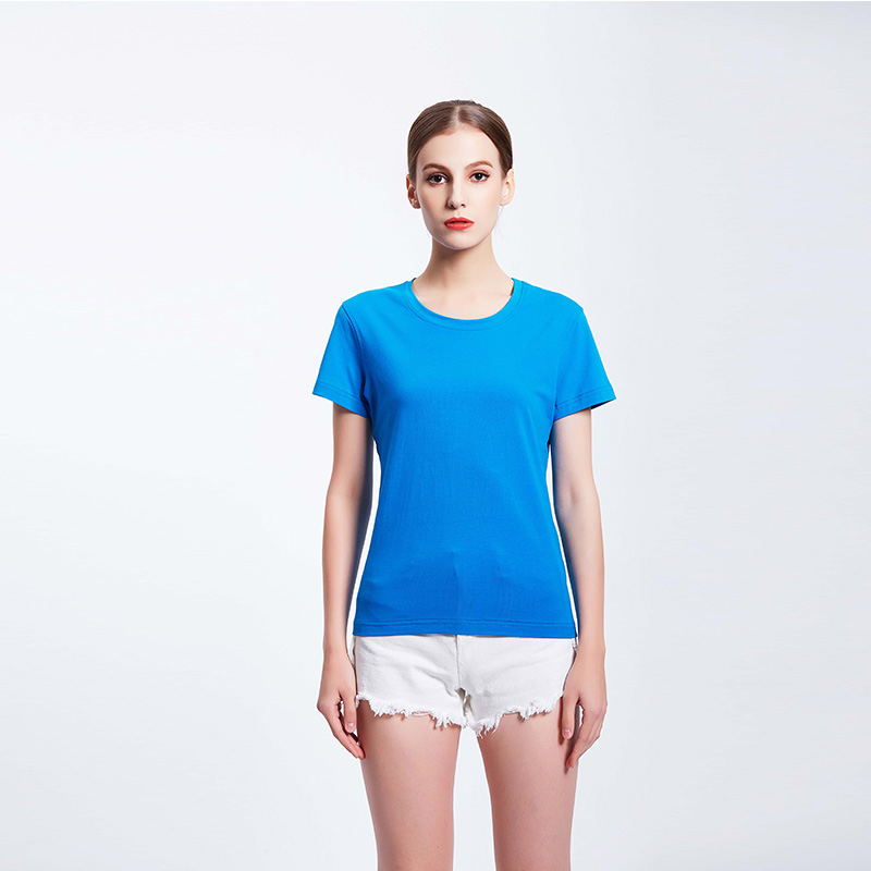女士彩蓝色团体企业工作服T恤定制