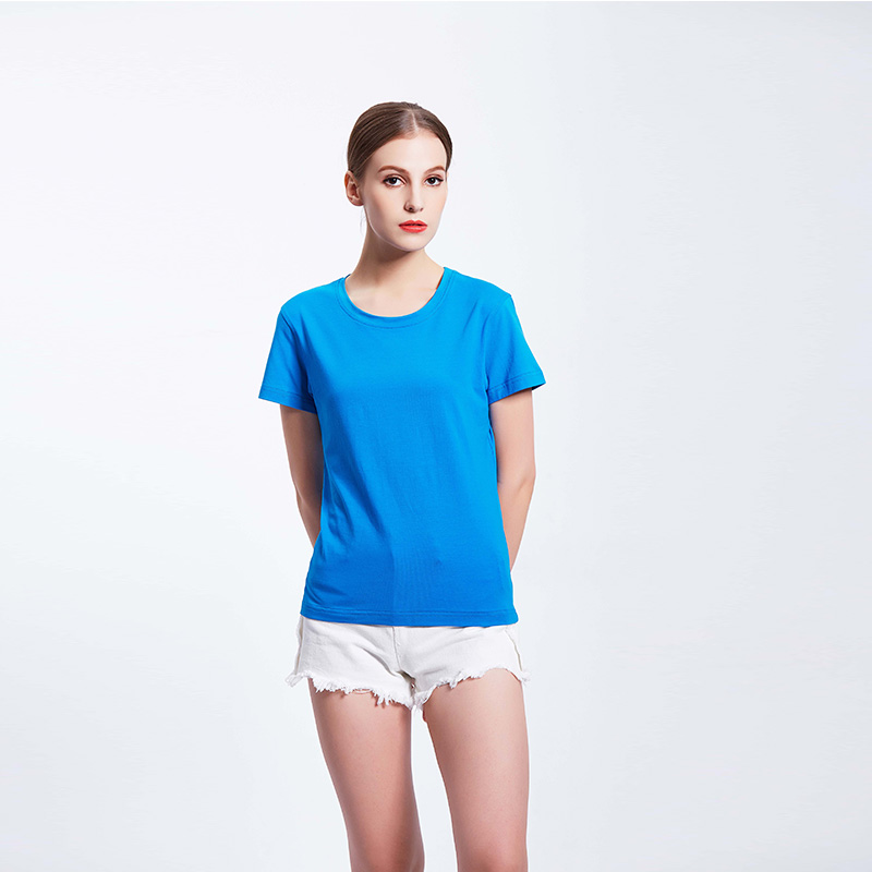 女士彩蓝色团体企业工作服T恤定制