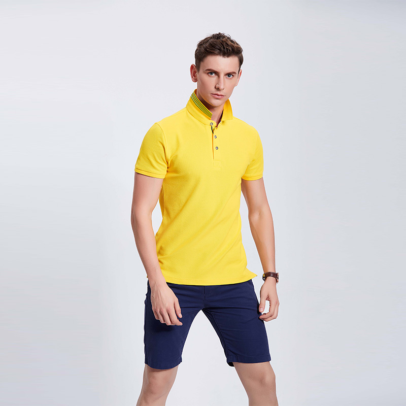 蛋黄色男士工作服团体企业POLO衫定制